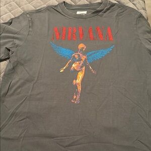NIRVANA Gray and Red Short Sleeve Tee. Like new. Medium -American Eagle Tailgate